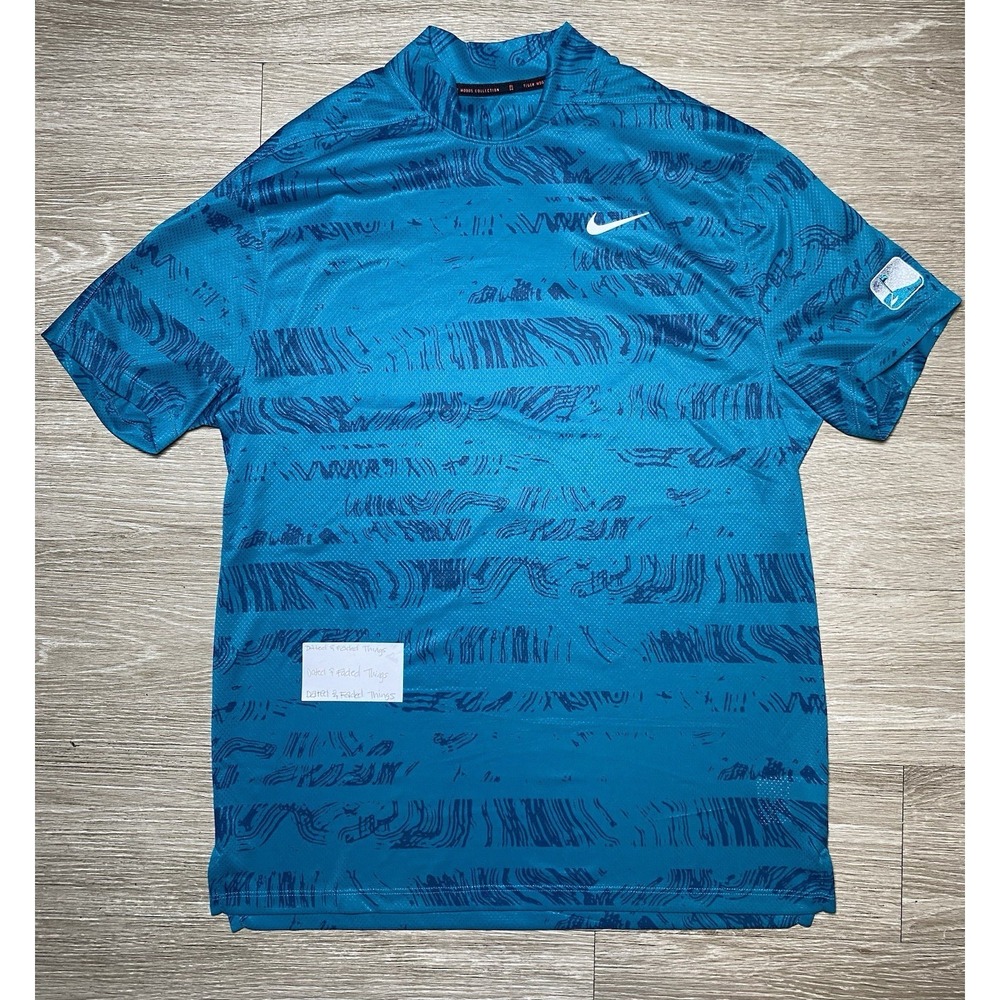 *NEW Nike Dri-FIT ADV TW Tiger Woods Masters Blue Mock Neck Golf T-Shirt MEDIUM